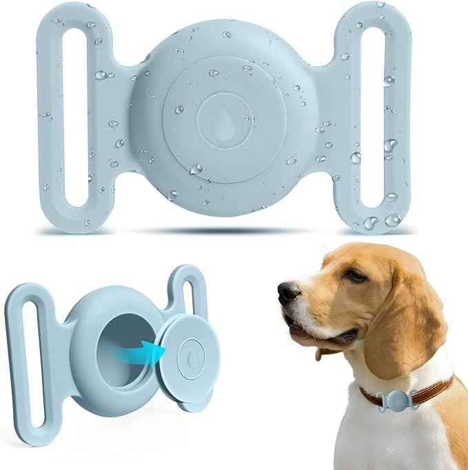 Dog Safety Pendant, Collar Holder for AirTag 2nd & 1st Gen, Pet Tracker Accessory for Dog GPS Tracking, Durable Silicone, Waterproof & Shock-Resistant, Anti-Scratch Anti-Loss(Light Blue, Large)
