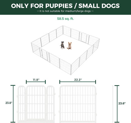 FXW Homeplus Unleashed Indoor Dog Playpen - Stress-Free and Safe Play, Heavy Duty 24 Inch 16 Wire Panels Dog Pen for Puppy and Small Dogs, White│Patented