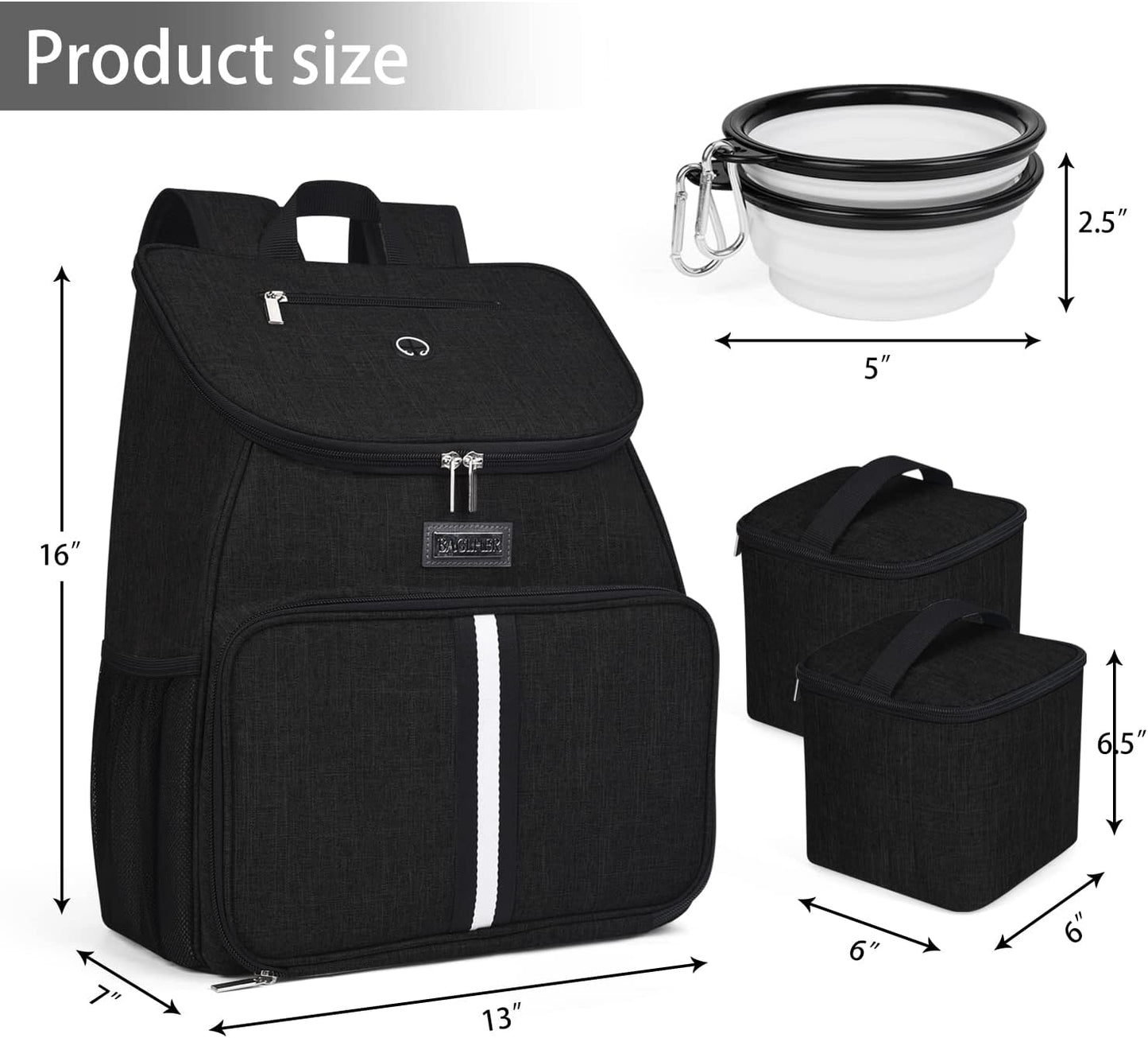 BAGLHER丨Dog Travel Bag, Airline Approved Pet Supplies Backpack, Dog Travel Backpack Accessories Set with 2 Silicone Collapsible Bowls and 2 Food Baskets. Black - Pawvie