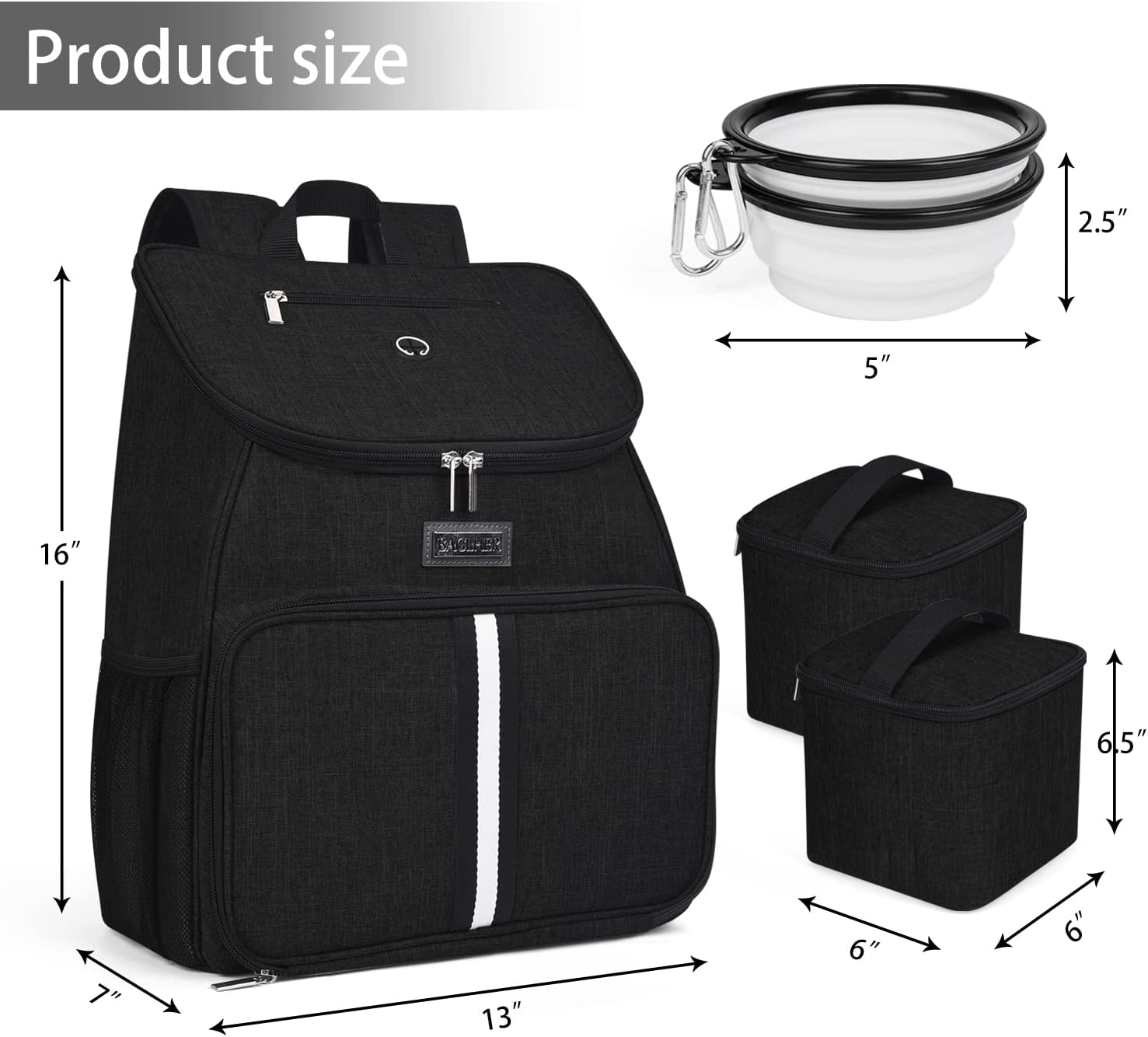 BAGLHER丨Dog Travel Bag, Airline Approved Pet Supplies Backpack, Dog Travel Backpack Accessories Set with 2 Silicone Collapsible Bowls and 2 Food Baskets. Black - Pawvie