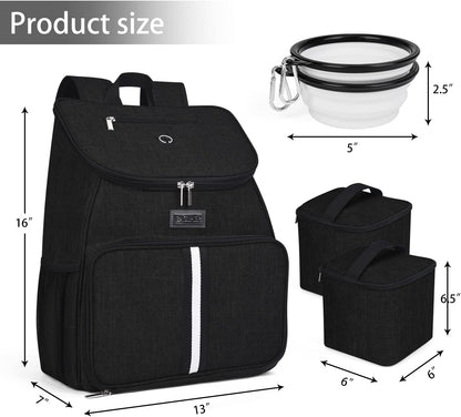 BAGLHER丨Dog Travel Bag, Airline Approved Pet Supplies Backpack, Dog Travel Backpack Accessories Set with 2 Silicone Collapsible Bowls and 2 Food Baskets. Black - Pawvie