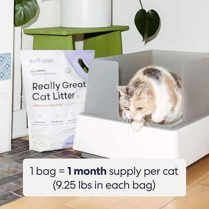 Tuft & Paw Really Great Cat Litter, Low Tracking Tofu Cat Litter, Clumping, Flushable, Odor Control, Dust-Free - 9.25lbs x 2Bags (Natural Lavender)