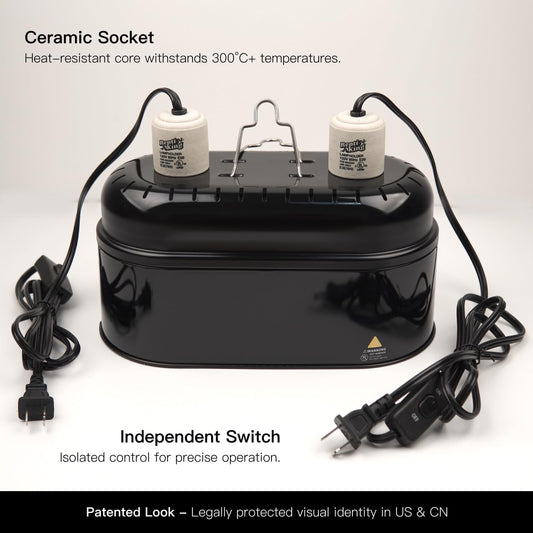 Reptile Dual Light Fixture, Double Deep Dome for Reptile Light/Heat Lamp/UVB Light, Snap-on Lamp Fixture Holder for Beared Dragon/Snake/Turtle/Lizard Tank Accessories