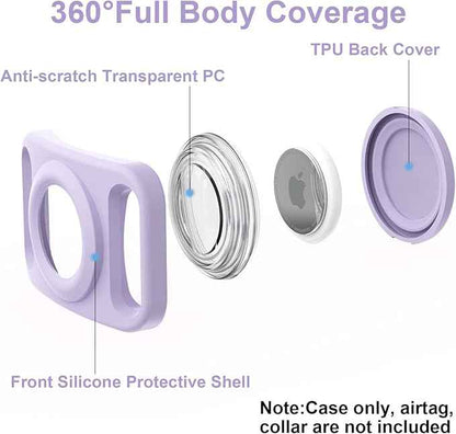 SANKALA Airtag Dog Collar Holder, [2 Pack] Waterproof Dog Airtag Holder, Silicone Full Body Covered Anti-Lost Protective Apple Air Tag Holder for Pet Collar - Fits All Width Collars, Purple