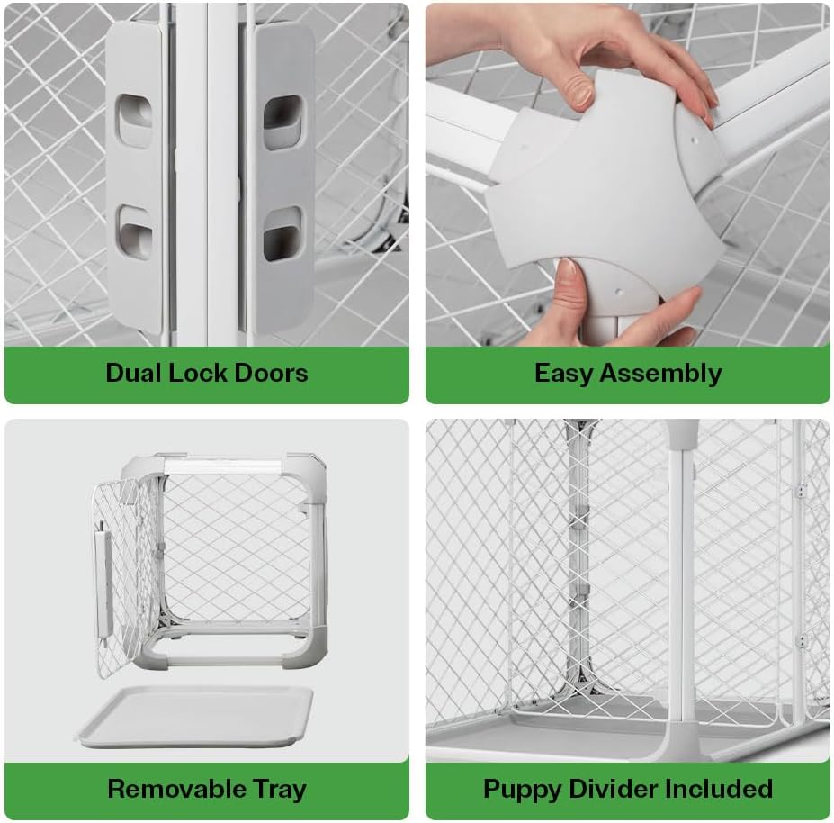 DIGGS Evolv Dog Crate - Slim, Durable Dog Kennel with Removable Ceiling Panel and Modular Design - Safe, Stylish, Convenient (Ash, Large)