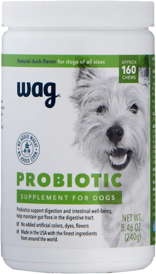 Amazon Brand - Wag Probiotic Supplement Chews for Dogs, Supports Digestive Health and Gut Flora, Natural Duck Flavor, 160 Count, Pack of 1