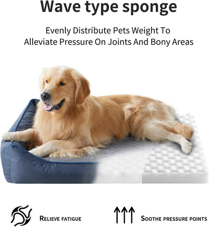 Orthopedic Dog Beds for Medium Dogs, Durable Egg Crate Foam Sofa Dog Bed wit Washable Removable Cover,Waterproof Lining,Pet Bed for Large Dogs (Peacock Blue, 31.5" L x 25.2" W x 7" Th)