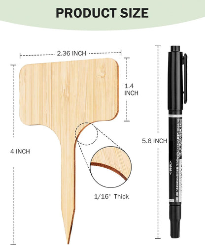 Homenote Bamboo Plant Labels 60Pcs Plant Tags for Seedlings T-Type Tags for Plants Outdoor Garden Markers Vegetable Seedling（2.36 * 4“