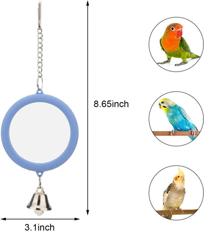 Hypeety Pet Bird Mirror with Bell Interactive Parrot Toy Bird Cage Mirror for Cockatiel Parakeets Canaries Budgie (Blue)