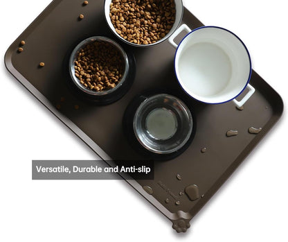 Hoki Found Large Silicone Pet Food Mats Tray - Non Slip Pet Dog Cat Bowl Mats Placemat - Dog Pet Cat Feeding Mat - Waterproof Dog Cat Food Mats -Pet Water Mats for Floors - Coffee