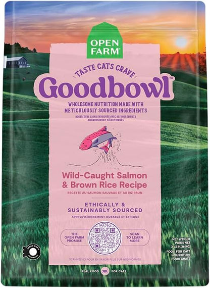 Open Farm Goodbowl, Protein Rich Dry Cat Food Made from Meticulously Sourced Simple Ingredients, Wild-Caught Salmon & Brown Rice Recipe, 3lb Bag (48oz Bag)