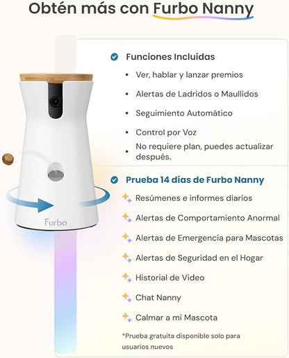 Furbo 360° Dog Camera: Pet Security Cam w/Barking Alerts, Rotating View, Treat Toss w/Phone App, Smart Home Puppy Monitoring, 2-Way Speaker, No Subscription Needed. Standard See, Talk, & Toss Features