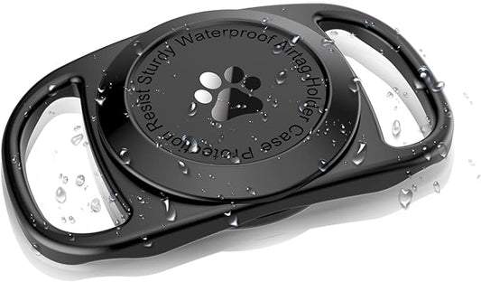 Airtag Dog Collar Holder, [1 Pack] Waterproof Protective Case for Apple AirTag, Durable & Lightweight with Full-Body Protection, Soft Silicone, Black