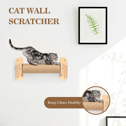 Cat Wall Shelves and Perches, Wall Mounted Cat Furniture with Hammock, Bridge, Tree, Steps and Scratching Posts, Wooden Climbing System for Indoor Large Cats and Kittens