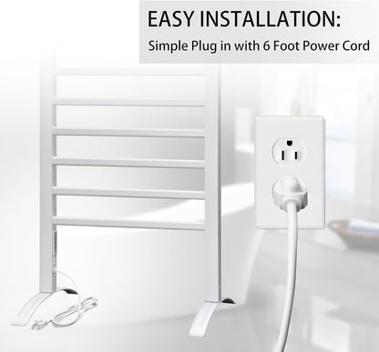 KEG Towel Warmer 8 Bars for Bathroom Freestanding or Wall Mounted Bath Towel Heater Plug-in with Built-in Timer Silver