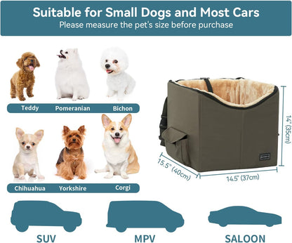 Petsfit Dog Booster Car Seat for Small Dogs, Dog Car Seat with Safety Leash, Suitable for Cars, Trucks, and SUVs (Small, Brown)