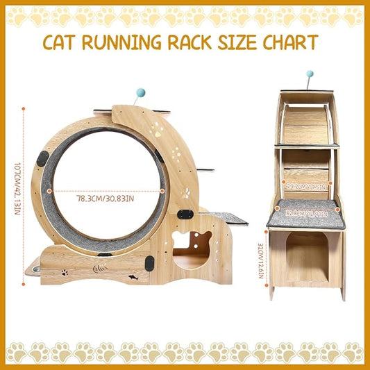 6-in-1 Cat Exercise Wheel, Upgraded Large Cat Wheel Exerciser, Running Wheels for Indoor Cats, Cats Wheel with Silent (Wood)