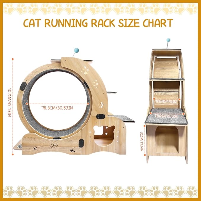 6-in-1 Cat Exercise Wheel, Upgraded Large Cat Wheel Exerciser, Running Wheels for Indoor Cats, Cats Wheel with Silent (Wood)