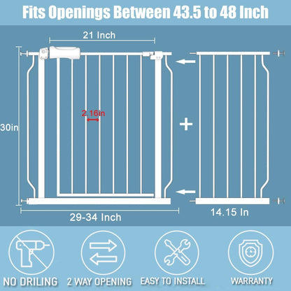 Extra Wide Baby Gate 14.17in Wide Extensions Walk Through Baby Gate Pressure Mount Auto Close Child Safety Gates (White, Extension-14.17"/36cm)