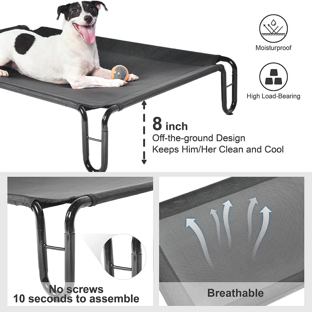 pettycare Elevated Dog Bed Cot, Raised for Large Dogs, No Screws, Stable Frame & Durable Supportive Teslin Recyclable Mesh, Breathable, Indoor &Outdoor Pet Beds, Fits up to 35 lbs, 28x22x8 ''es