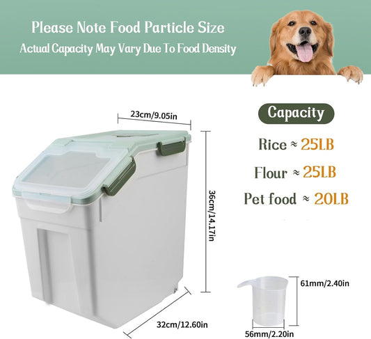 AnRui Large Flour Storage Containers 25Lbs Airtight Rice Storage Container BPA Free Kitchen Pantry Food Storage Bin Sugar Snack Cereal Grain Organizer Box with Wheel, Measuring Cup, 4Pack Green