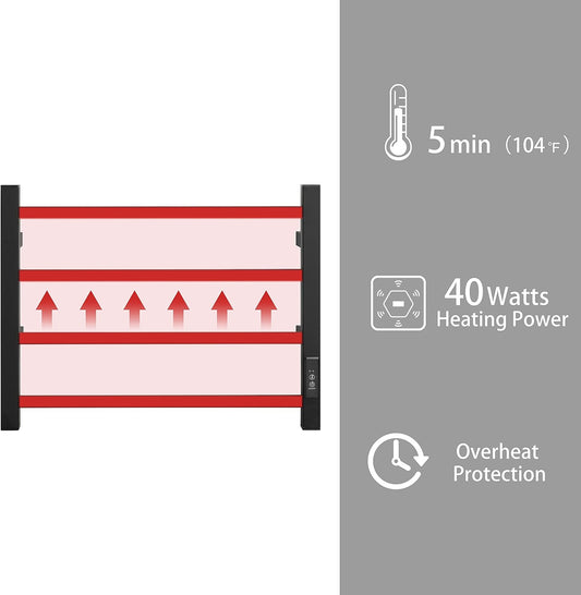 KEG Towel Warmer 4 Bars for Bathroom Wall Mounted Bath Towel Heater Hardwired and Plug-in with Built-in Timer Matte Black
