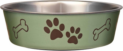 Loving Pets Bella Dog Bowls- Stainless Steel Dog & Cat Bowls - Spill Proof Dog Food Bowl, Cat Bowl, Puppy Essentials & Pet Supplies Great for Home & Travel (Large 35-65 lbs, Artichoke)