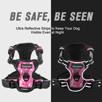 BARKBAY No Pull Dog Harness Front Clip Heavy Duty Reflective Easy Control Handle for Large Dog Walking(Pink camo,M)