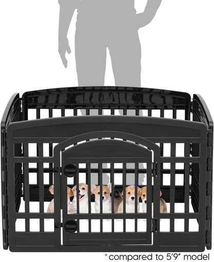 IRIS USA 24" 4-Panel Dog Playpen with Door, 35 x 35 x 24, Puppy Playpen, Dog Play Pen Indoors, Pet Fence, Puppies/Small Dogs, Black