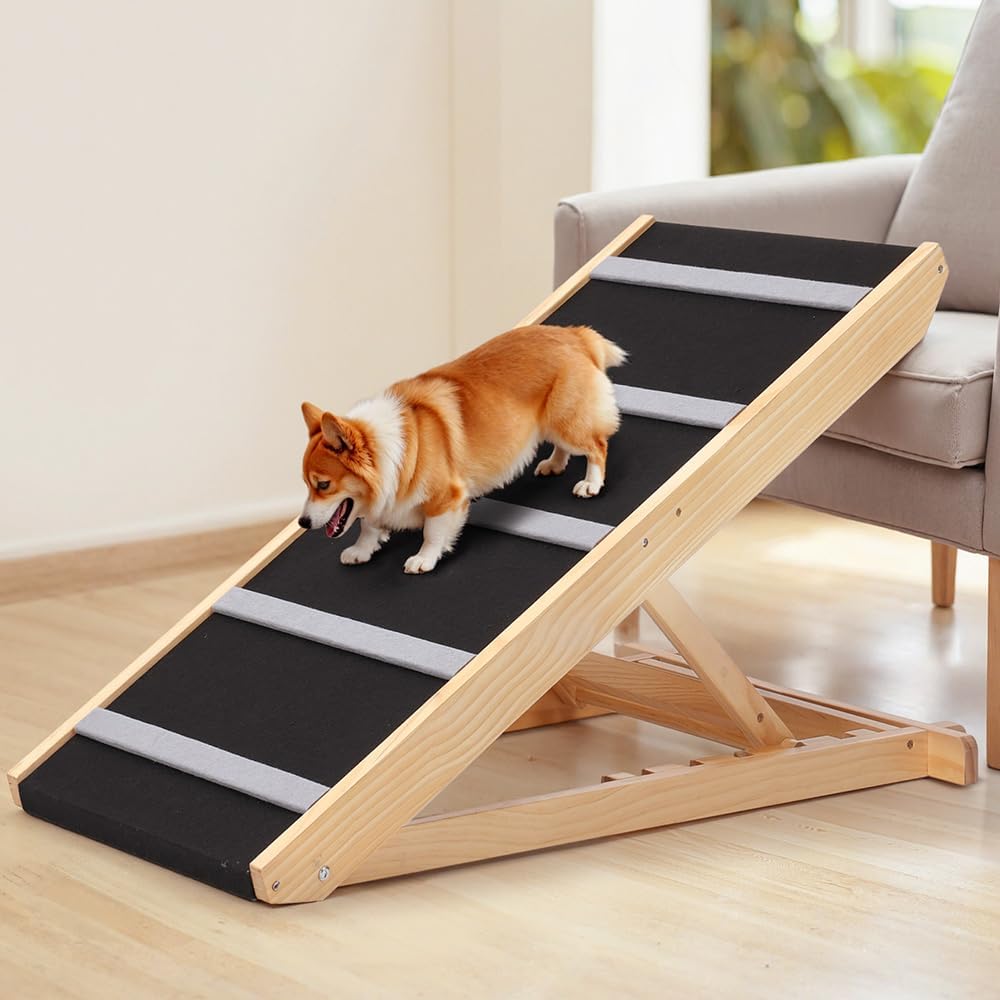 PawGiant Portable Dog Ramp for Bed, 39.4" L x 16.9" W Extra Wide Wooden Pet Ramp for Large Small Dogs, 5 Adjustable Heights from 14.5" to 26.3", Foldable Dog Ramp for Car Couch, Hold Up to 200LBS - Pawvie