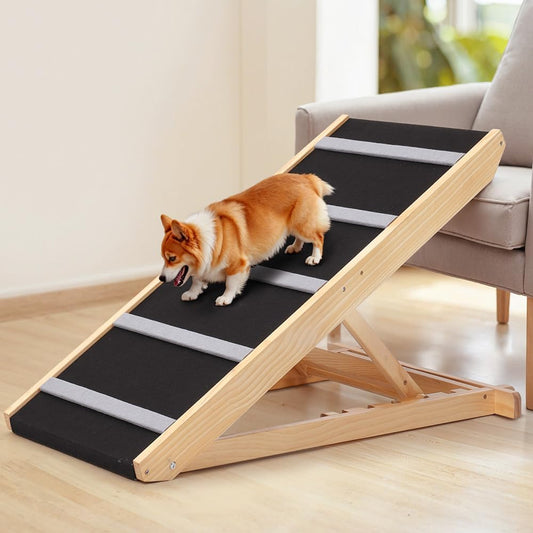 PawGiant Portable Dog Ramp for Bed, 39.4" L x 16.9" W Extra Wide Wooden Pet Ramp for Large Small Dogs, 5 Adjustable Heights from 14.5" to 26.3", Foldable Dog Ramp for Car Couch, Hold Up to 200LBS - Pawvie