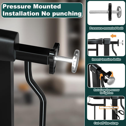 Baby Gate for Stairs 29.53"-53.1" Extra Wide, Pressure Mounted Dog Gate Indoor, Walk Thru Pet Gate for Cat Dog Child,Pet Gates for The House Doorway Black