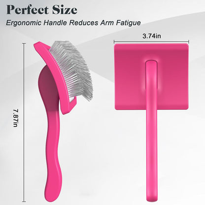2PCS Slicker Brush for Dogs & Pet Comb,Professional Dog Grooming Brush (Goldendoodles,Poodles,Labradoodles) with Extra Long Pins to Effectively Remove Tangles, Knots and Mats (Pink)