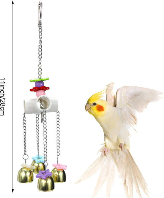 Litewoo Bird Stainless Steel Bell Toys, Safe and Stable Hanging Spoons Pipe Chew Bite Toy(A)