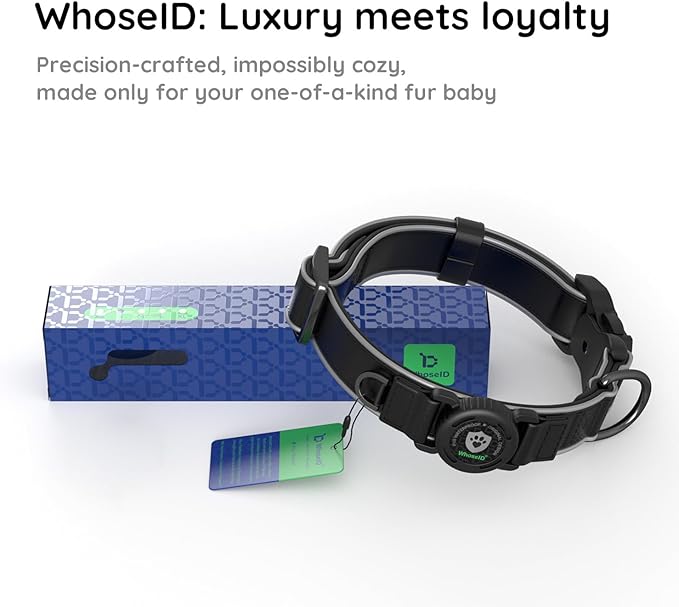 WhoseID Premium Leather Dog Collar for Large Dogs - IPX8 Waterproof AirTag Dog Collar | Magnetic Buckle Heavy Duty Collar | 450LB Escape-Proof | Reflective Dog Collar with AirTag Holder