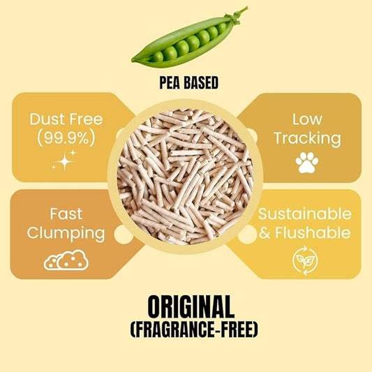Pea Based Tofu Cat Litter, Dust Free Cat Litter, Low Tracking, and Natural Odor Control, Flushable (2 Bags, Original (Fragrance-Free))