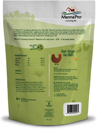 Manna Pro Mealworms Poultry Treat - High Protein, 100% Natural, 10oz
