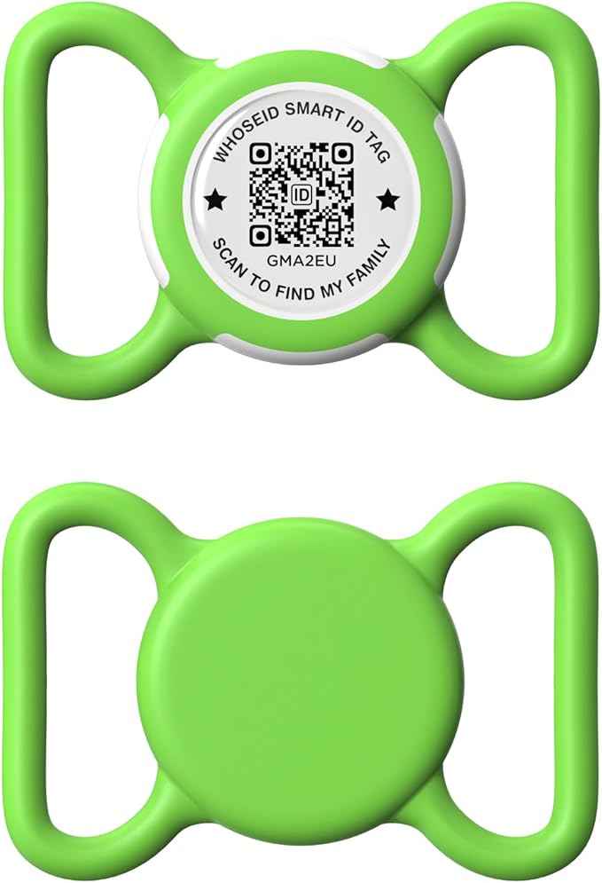 QR Code Airtag Holder, Scan QR Code Send Location Alert Email, Waterproof Full Body Protection Anti-Lost Air Tag Case, Airtag Accessories for Dog, Cats, Collar, Backpack (Green, Large)