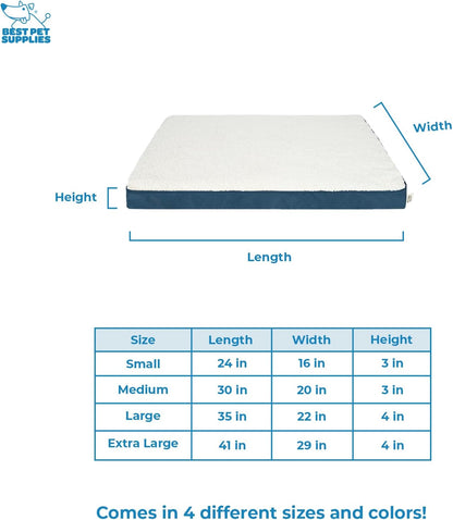 Best Pet Supplies Cute Dog Crate Mat Flat Bed with Waterproof Exterior, Thick Orthopedic Egg Foam Mattress, and Soft Sherpa Fleece Cover for Small, Medium, and Large Breeds - Blue, 41X29X4