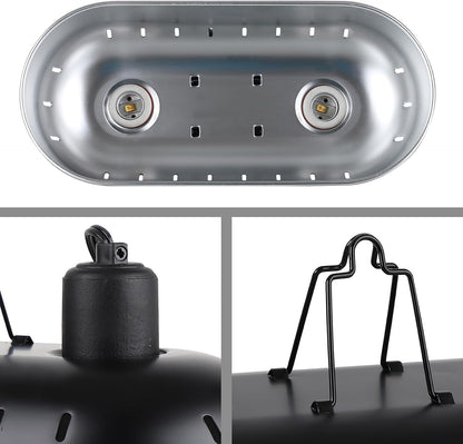DXOPHIEX 15 inch Dual Reptile Light Fixture, Max 150W Dual Dome Reptile Heat Lamp with 100W Basking Bulb&Infrared Heat Lamp, UVB Light Fixture for Terrarium and Tortoise Habitat