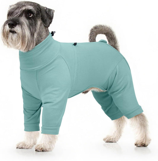 Dog Pajamas with Zipper Back, Adjustable Long Sleeve Pjs for Small Dogs, Anti-Licking Recovery Suit for Dogs After Surgery, Comfy Pet Onesie Outfit for Cocker Spaniel, French Bulldog, Green M