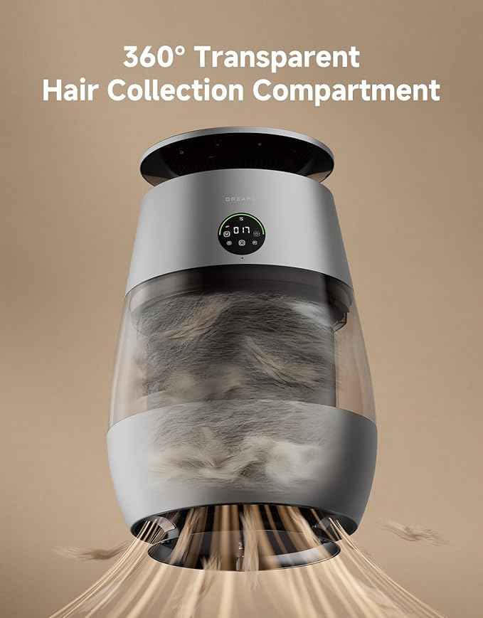 ‌Dreame Pet Air Purifier, 1346 ft² for Home Large Room, NeverChange 5.4-Year Filters for Odor Purification, 360° Visual Collection of Hair, ‌Pet-Friendly Design, APP & Voice Control, AP10-Grey