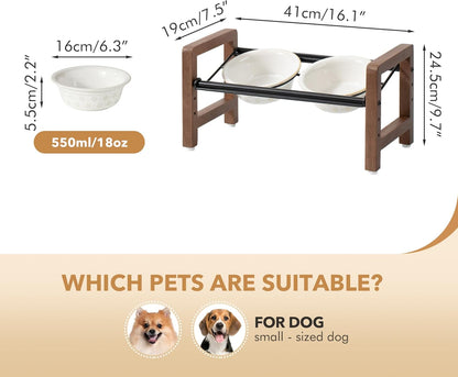 6.3inch Ceramic Adjustable Raised Double Bowls Set with Stand, 3 Heights Elevated, 2 Placement Options,Food and Water Bowls for Adult Cat Small and Medium Dog(Reactived Glaze -White)