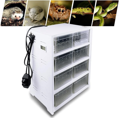 8-Grid Acrylic Pet Breeding Box,Large Reptile Enclosure with Hygrometer&Heating Pad,Lizard Spider Snake Tortoise Cage Pet Snake Terrarium Tank Multipurpose Multipurpose Feeding Box,White.