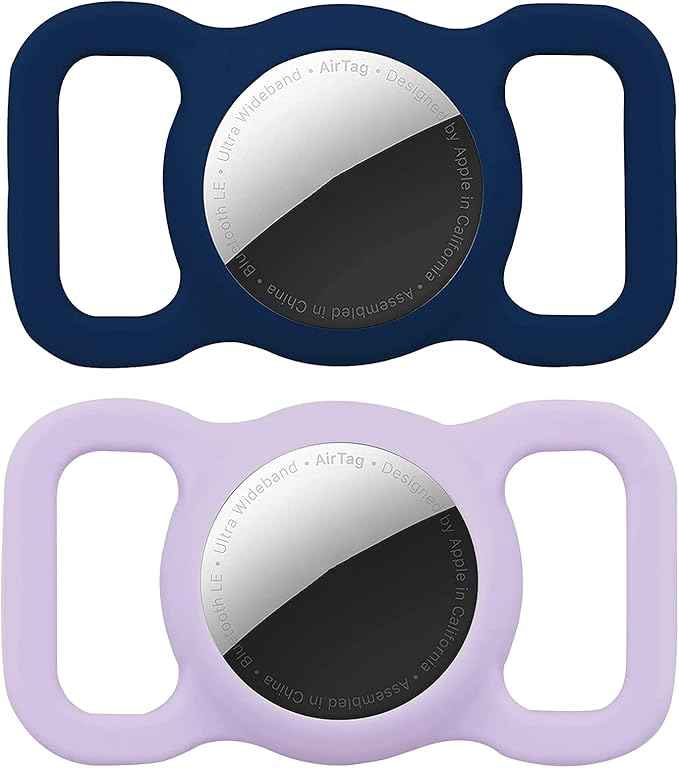 2 Pack Protective Air tag Case for Dog Collar, Pet/Dog Collar Holder Case Compatible with Apple Air Tag, Waterproof Air tag Loop for GPS Tracker Lightweight Soft Anti Scratch Anti Lost Navy Purple