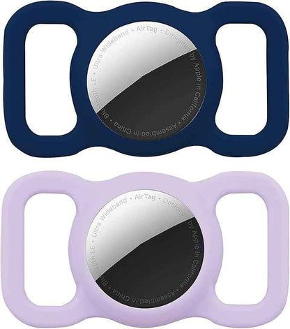2 Pack Protective Air tag Case for Dog Collar, Pet/Dog Collar Holder Case Compatible with Apple Air Tag, Waterproof Air tag Loop for GPS Tracker Lightweight Soft Anti Scratch Anti Lost Navy Purple