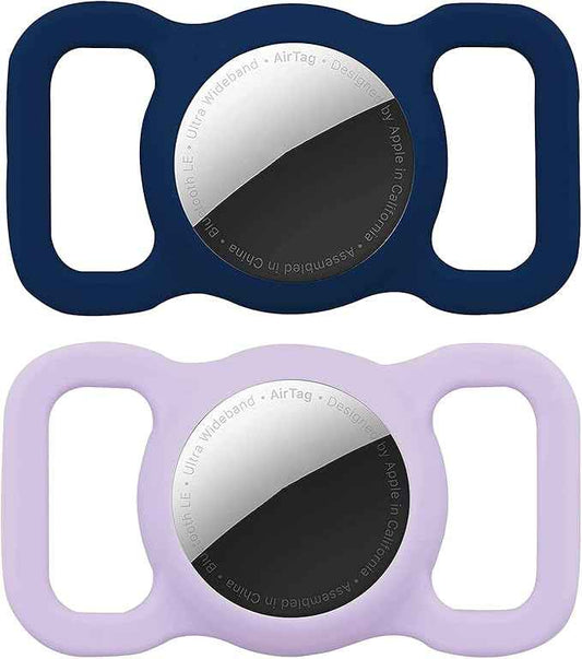 2 Pack Protective Air tag Case for Dog Collar, Pet/Dog Collar Holder Case Compatible with Apple Air Tag, Waterproof Air tag Loop for GPS Tracker Lightweight Soft Anti Scratch Anti Lost Navy Purple