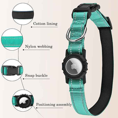 Airtag Dog Collar with Waterproof Air Tag Holder, Integrated Reflective Pet Collar with Soft Padding, Adjustable Nylon Collar for Small Medium Large Dogs, Green, S (11.8"-15.7")