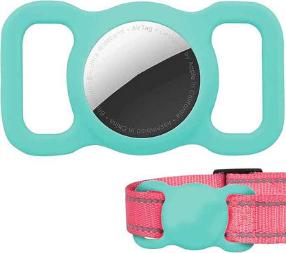 2 Pack Protective Air Tag Case for Dog Collar, Pet/Dog Collar Holder Case Compatible with Apple Air Tag, Waterproof Air tag Loop for GPS Tracker Lightweight Soft Anti Scratch Anti Lost Pink+Mint Green