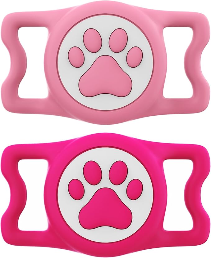 IP68 Waterproof for AirTag Dog Collar Holder, Silicone Dog Air tag Holder for Apple Air Tag (Pink&Rose)